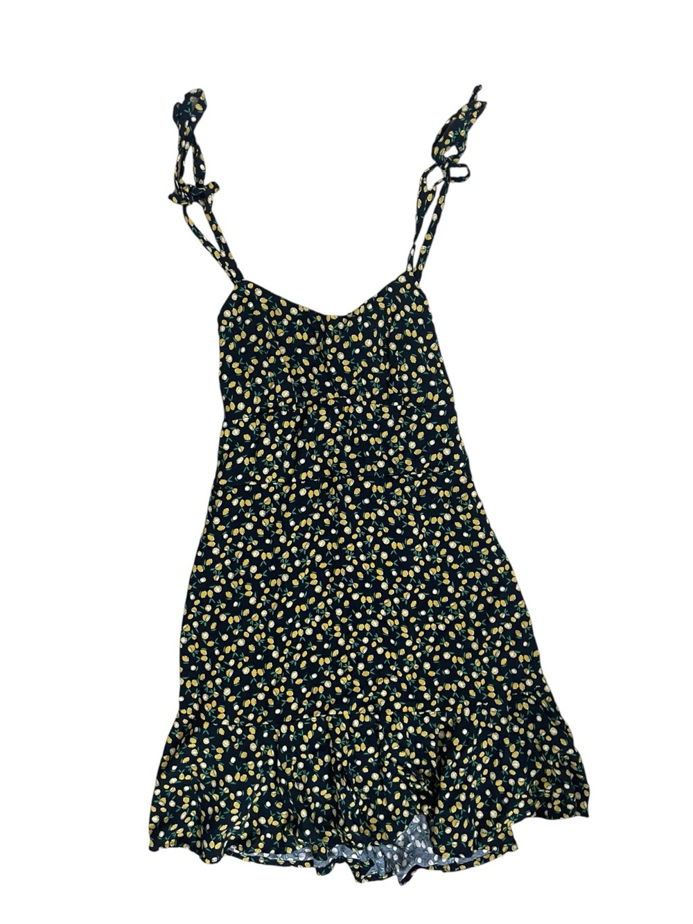 Wild Fable Black Lemon Fruit Print Midi Slip Dress V-Neck Tie Straps S